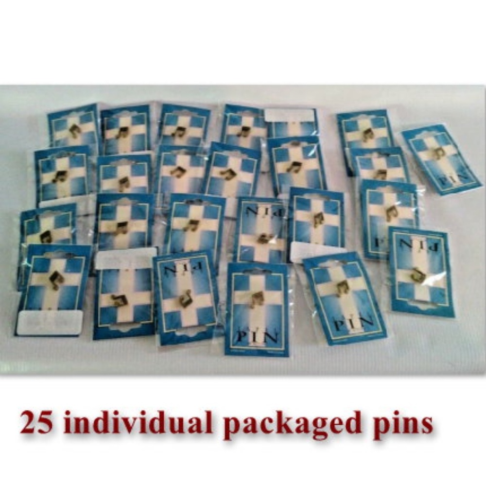 NWT package of 25 small metal CHOIR pin musical notes individually on cardboard